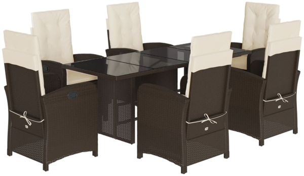 vidaXL 7-tlg. Garten-Essgruppe mit Kissen Braun Poly Rattan 3212254