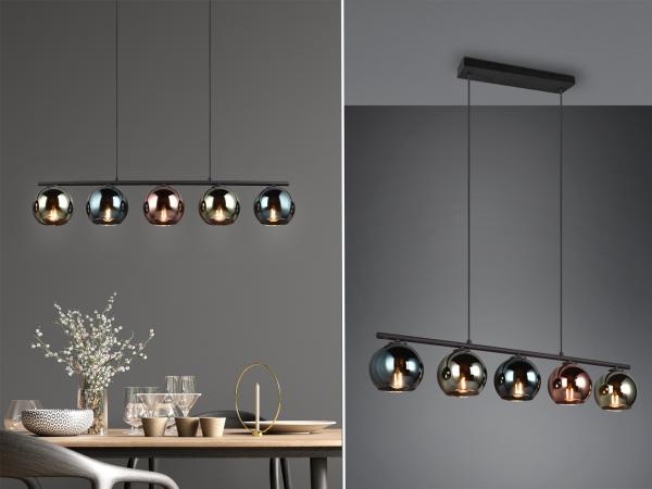 Ausgefallene LED Pendelleuchte mit bunt verspiegelten Glaskugeln, Breite 83cm