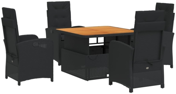 vidaXL 5-tlg. Garten-Essgruppe mit Kissen Schwarz Poly Rattan 3277329