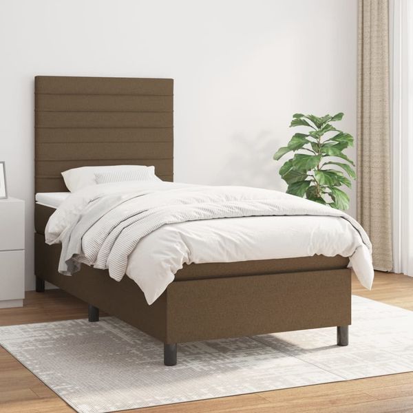 vidaXL Boxspringbett mit Matratze Dunkelbraun 90x200 cm Stoff 3141828