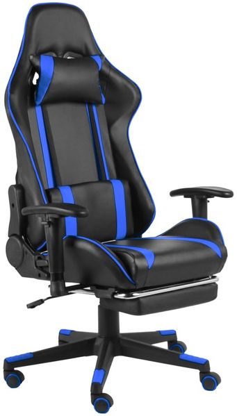 Gaming-Stuhl, Schreibtischstuhl, Bürostuhl mit Fußstütze Drehbar Blau PVC