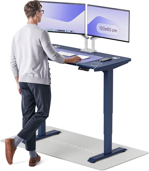 Desktronic HomePro Elektrisch höhenverstellbarer Schreibtisch 120x60cm Blau/Blau mit Memory-Funktion, Anti-Kollisions Technologie, USB-A und USB-C-Ladeanschlüssen