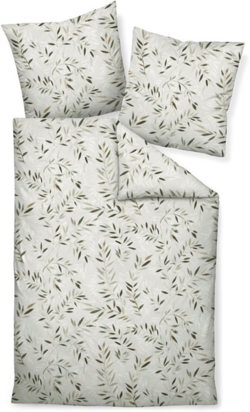 Janine Biber Bettwäsche Davos 135x200 Blätter Zweige olivgrün grün sand 65137-06