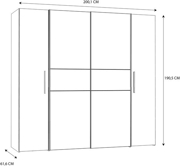 Forte KALIXTUS schwarzer Kleiderschrank 200, moderner Schwebetürenschrank, 4-türig, Holzwerkstoff, Schwarz Matt, 200,1 cm breit x 190,5 cm hoch, 61,2 cm tief Bild 9