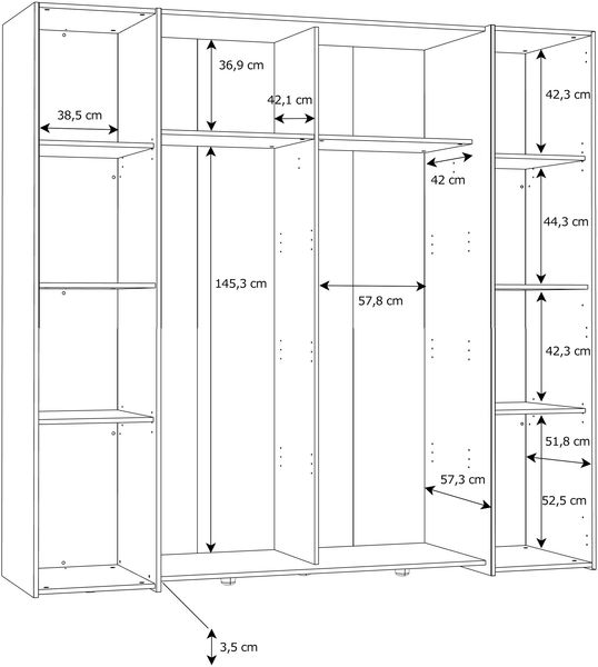 Forte KALIXTUS schwarzer Kleiderschrank 200, moderner Schwebetürenschrank, 4-türig, Holzwerkstoff, Schwarz Matt, 200,1 cm breit x 190,5 cm hoch, 61,2 cm tief Bild 10