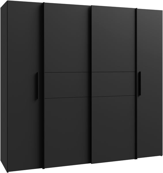 Forte KALIXTUS schwarzer Kleiderschrank 200, moderner Schwebetürenschrank, 4-türig, Holzwerkstoff, Schwarz Matt, 200,1 cm breit x 190,5 cm hoch, 61,2 cm tief Bild 5