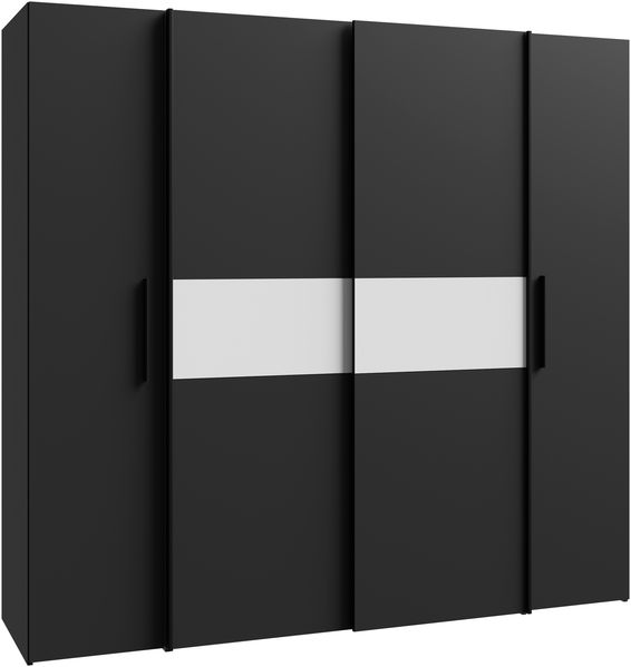 Forte KALIXTUS schwarzer Kleiderschrank 200, moderner Schwebetürenschrank, 4-türig, Holzwerkstoff, Schwarz Matt, 200,1 cm breit x 190,5 cm hoch, 61,2 cm tief Bild 6