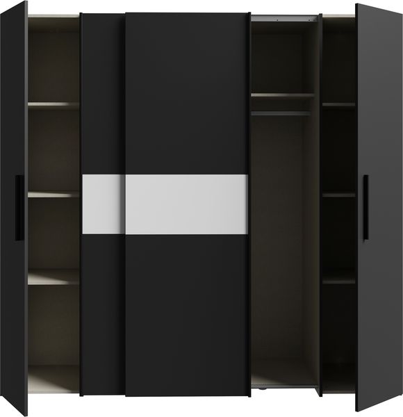 Forte KALIXTUS schwarzer Kleiderschrank 200, moderner Schwebetürenschrank, 4-türig, Holzwerkstoff, Schwarz Matt, 200,1 cm breit x 190,5 cm hoch, 61,2 cm tief Bild 7