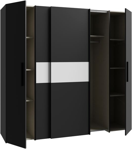 Forte KALIXTUS schwarzer Kleiderschrank 200, moderner Schwebetürenschrank, 4-türig, Holzwerkstoff, Schwarz Matt, 200,1 cm breit x 190,5 cm hoch, 61,2 cm tief Bild 8