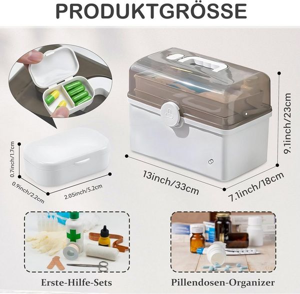 TUWENA Aufbewahrungsbox Hausapotheke Box mit Tragegriff Medikamentenbox Erste-Hilfe-Koffer