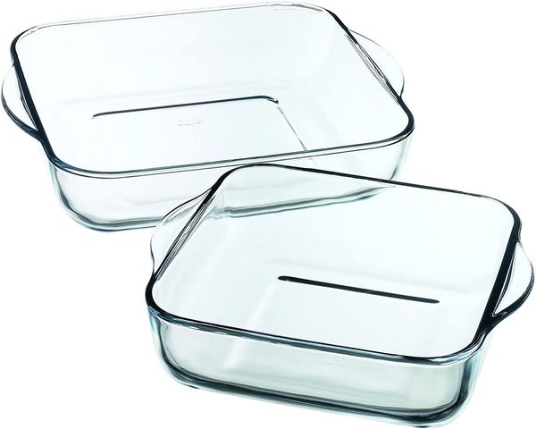 Pasabahce PB-15028 2er Set Quadratische Auflaufformen eckig 28x28x6cm & 22x22x6cm Glas Klar Küche