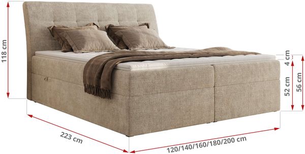 Boxspringbett DAGOS 120 x 200 cm mit Kopfteil, Lattenrost und Stauraum – Doppelbett mit Matratze & Topper Visco , stabile Konstruktion, Bettkasten, modernes Design - Beige Schenille grob gewebt - H3 Bild 5
