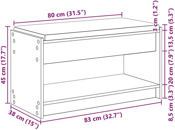 vidaXL Flurbank mit Kissen mit Regal Artisan-Eiche 83 x 38 x 45 cm 891583 Bild 11