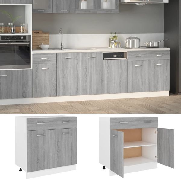 Küchen-Unterschrank, BuffetSchrank mit Schublade Grau Sonoma 80x46x81,5 cm