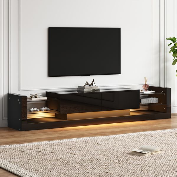 Lowboard mit LED-BeleuchtungTV-Board, Fernsehtisch, TV-Ständer 1 St. zwei klapptür , für Fernseher bis 80 Zoll