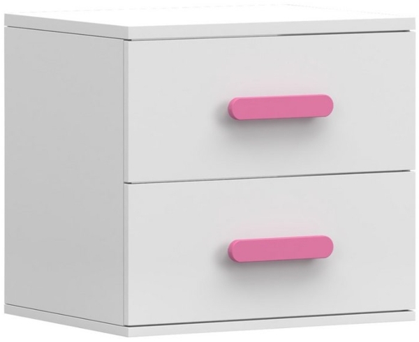Deine Möbel 24 Nachttisch INGE 22 in Weiß / Weiß + Grau / Weiß + Eiche Sonoma Jugendzimmer (Griffe in Rosa/Blau/Grün/Weiß/Eiche Sonoma/Grau)