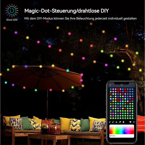 VIVIHEYDAY LED-Lichterkette Bunt, 33/66/132 LED Kugel Lichterkette mit Fernbedienung & Timer, USB-Music Sync, APP-Steuerung, Party, Garten, Hochzeit, Weihnachtsdeko