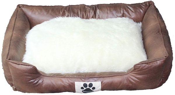 Hundebett Hundesofa Kunstleder Schlafplatz Katzenbett 2in1 Wendekissen Braun 80x60 cm