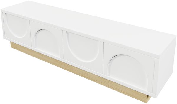 Merax 175cm TV-Ständer, Lowboard, mit Holzmaserung – Minimalistisches, geschwungenes Design – Viel Stauraum und Kabelmanagement, weiß Bild 9