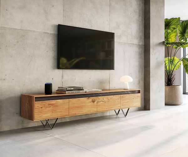 Fernsehtisch Stonegrace Akazie Natur Schiefer 200 cm 4 Schübe Designer Lowboard