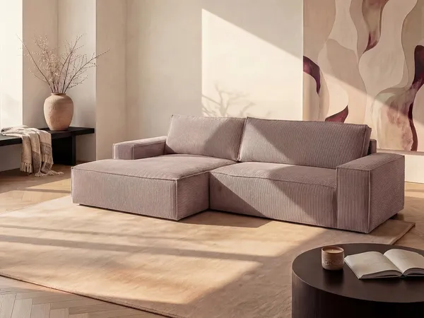 Vente-unique - Ecksofa mit Schlaffunktion - Ecke Links - Cord - Hellviolett - AMELIA