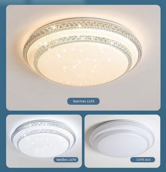 POPOLIC Deckenleuchte LED-Deckenleuchte, 3 Farben, dimmbar, runde LED-Aufbauleuchte, mit Fernbedienung, Kristallrand-Deckenleuchte