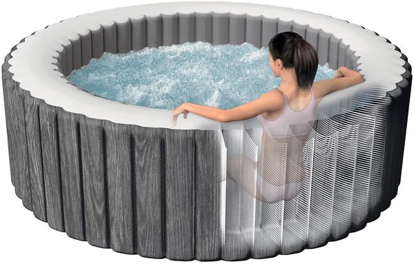 Intex 'Pure SPA Bubble GreyWood XXL Deluxe' Whirlpool, Ø 216x71 cm, bis zu sechs Personen, grau Bild 4