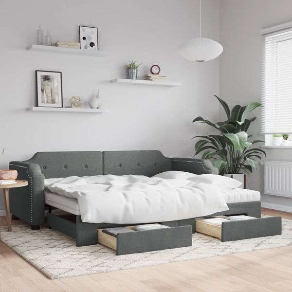 vidaXL Tagesbett Ausziehbar mit Schubladen Dunkelgrau 90x190 cm Stoff 3197699