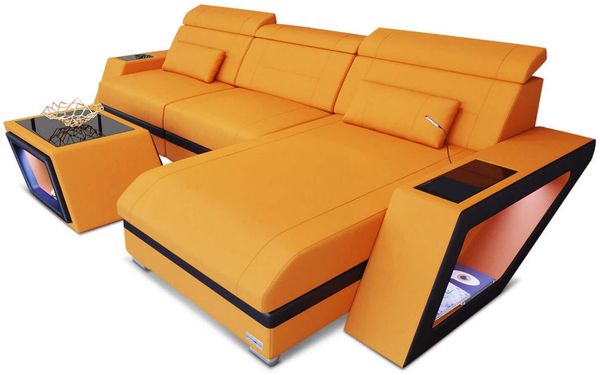 Ecksofa Catania L Form aus Stoff - Mikrofaserstoff - apricot-schwarz - Rechts