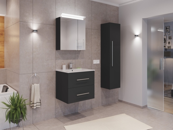 Badmöbel Set Firenze 60 3tlg. Spiegelschrank & Hochschrank grafit : Grafit