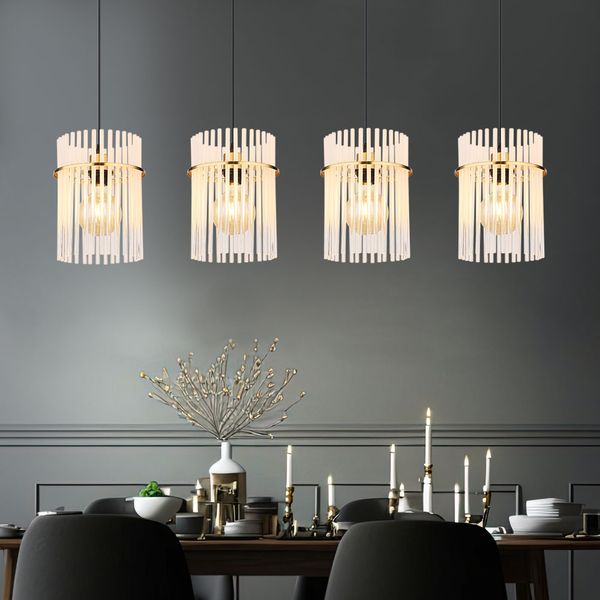 LED Hängeleuchte, 4 Flammig, Glasstäbe, gold, H 140 cm
