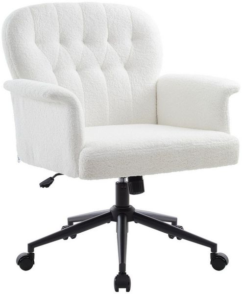 IWMH Bürostuhl Höhenverstellbar Drehstuhl (Teddystoff Schreibtischstuhl), Stuhl für Schminktisch, Schlafzimmer, Homeoffice