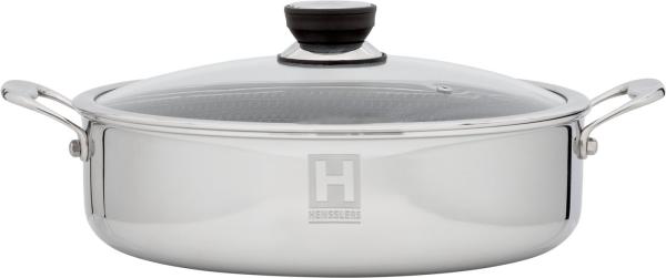 HENSSLERS Servierpfanne HENSSLERS Servierpfanne & Bräter inkl. Glasdeckel, Edelstahl (2-tlg), 3-Schicht Material mit Wabenstruktur