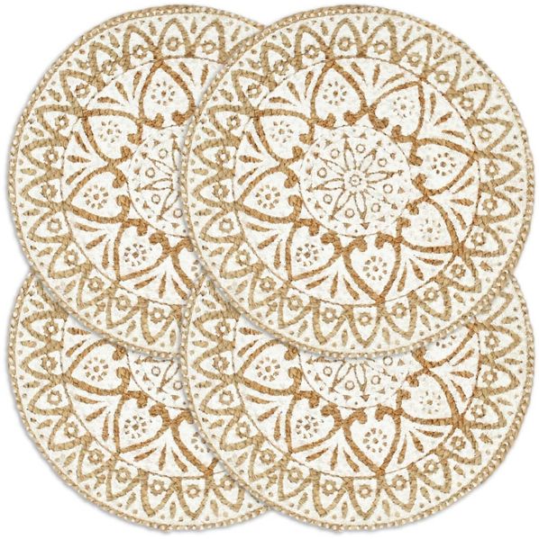 vidaXL Tischsets 4 Stk. Weiß 38 cm Rund Jute 133866