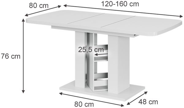 Esstisch Fenaro Weiß 120-160 x 80 cm Vicco Bild 2