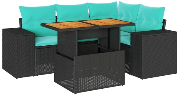 vidaXL 5-tlg. Garten-Sofagarnitur mit Kissen Schwarz Poly Rattan 3327368