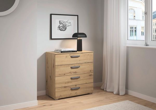 rauch Schubkastenkommode Sideboard Schubladenkommode OTELI mit Dekor- und Hochglanzfront (Breite 80 cm inkl. Soft-Close-Funktion), vier große und geräumige Schubladen mit viel Stauraum MADE IN GERMANY