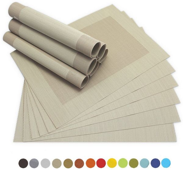 matches21 HOME & HOBBY Platzset Tischsets BORDA 12er Set Beige als Tischuntersetzer, (12-St), Abwaschbare Platzsets als Tischunterlagen für Ess-Tisch Tisch-Deko