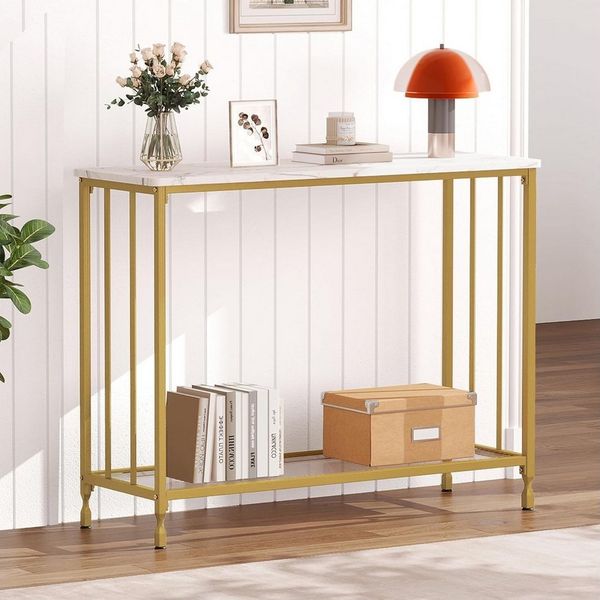 GarveeMore Konsolentisch Konsolentisch Schmal mit Ablage,Beistelltisch Vintage Flurtisch