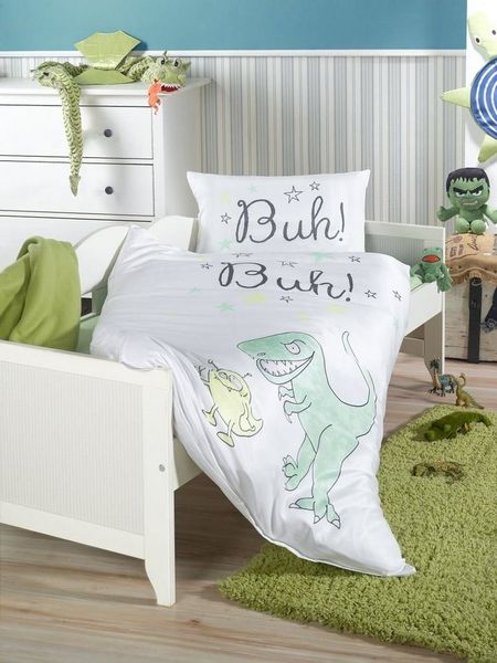 Optidream Mikrofaser Bettwäsche 100x135 cm Bettbezug 100x135 cm Kopfkissenbezug 40x60 cm Buh weiss / grün