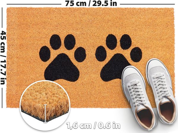 BRUBAKER Fußmatte Pfoten - 45 x 75 cm Hunde und Katzen - Fußmatte für Außen und Innen, Türvorleger für Hundebesitzer & Katzenbesitzer, Höhe: 15 mm, Schmutzfangmatte aus 100% Kokos - Wetterfest & Rutschfest