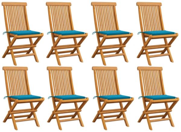 Gartenstühle mit Blauen Kissen 8 Stk. Massivholz Teak
