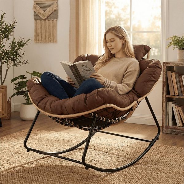 HomeMiYN Schaukelsessel Gepolsterter Schaukelstuhl & Relaxsessel für Wohnzimmer & Balkon