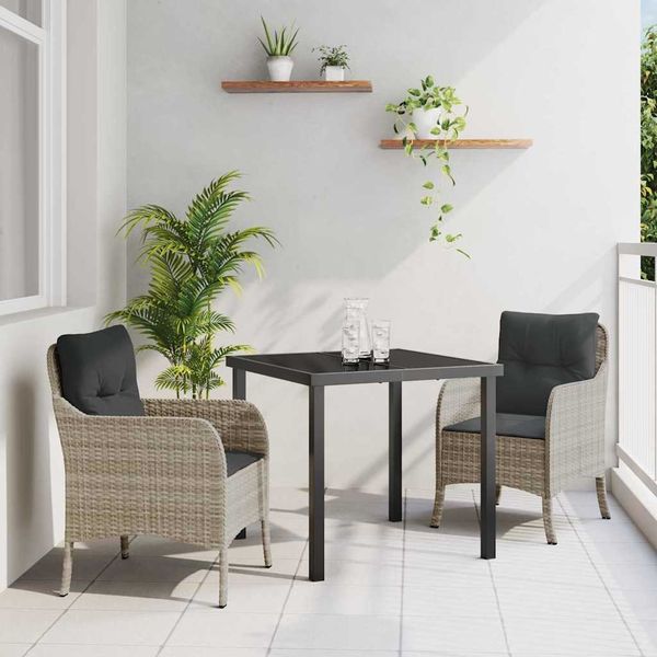 vidaXL Garten Essgruppe mit Kissen 3 pcs Hellgrau Poly-Rattan 3380183