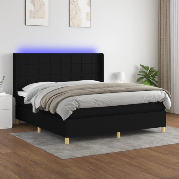 vidaXL Boxspringbett mit Matratze & LED Stoff Schwarz 160 x 200 cm, Härtegrad: H2 [3138887]