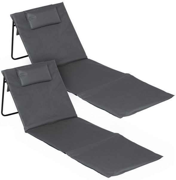 Spetebo Gartenliege Strandmatte 2er Set klappbar mit verstellbarer Rückenlehne, Anzahl, 1 St, Stück, Integriertes Kopfkissen