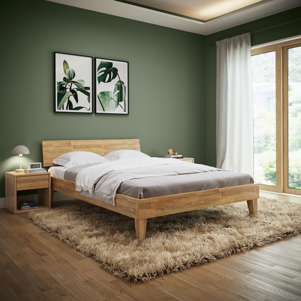 skølm 'Asgard' Bett 140x200 cm, natur lackiert, Massivholz Eiche, mit Bettkopf