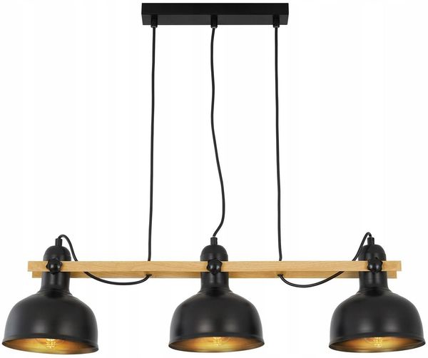 ZMH Hängelampe Vintage Pendelleuchte Esstisch: 3 Flammig E27 Hängeleuchte Holzbalken mit Schwarz Metall Lampenschirm Retro Esszimmerlampe Industrial Esstischlampe für Küche Esszimmer