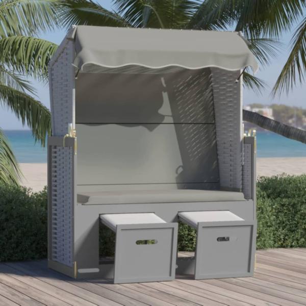 vidaXL Strandkorb mit Dach Poly Rattan und Massivholz Grau 318650