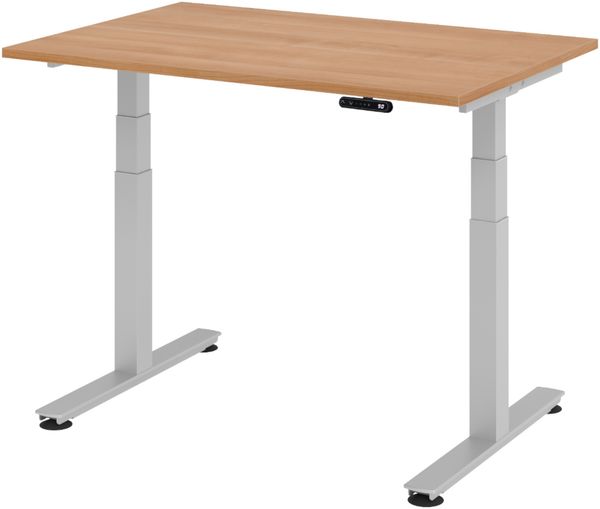bümö elektrisch höhenverstellbarer Schreibtisch 120x80 cm in Nussbaum, Gestell in silber - Stehschreibtisch höhenverstellbar mit Memory-Steuerung, elektrischer Bürotisch, Gaming Tisch, XDSM-12-N-S